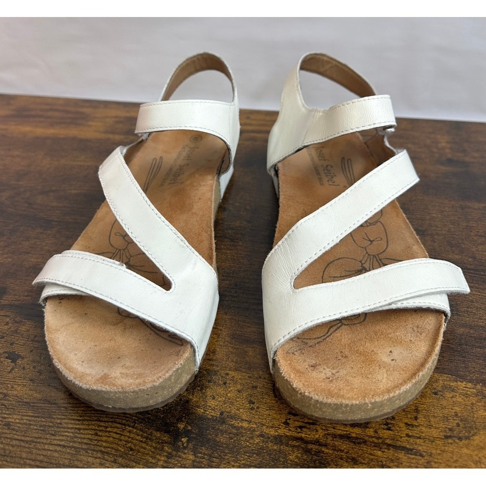 Josef Seibel Tonga 25 Women's Sandals White Leather Tan Cork Size 41 US 10 -10.5 - Picture 11 of 11